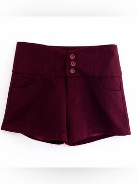 Las Paryuli Shorts Sz L Fits XS 0–2 Burgundy  High Waist Button Casual Trendy
